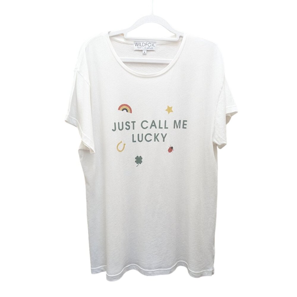 New Wildfox 'Just Call Me Lucky' Oversized Loose Tee T-Shirt Size Small